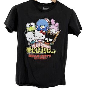 My Hero Academia Hello Kitty and Friends Black Graphic T-Shirt Sz S Anime